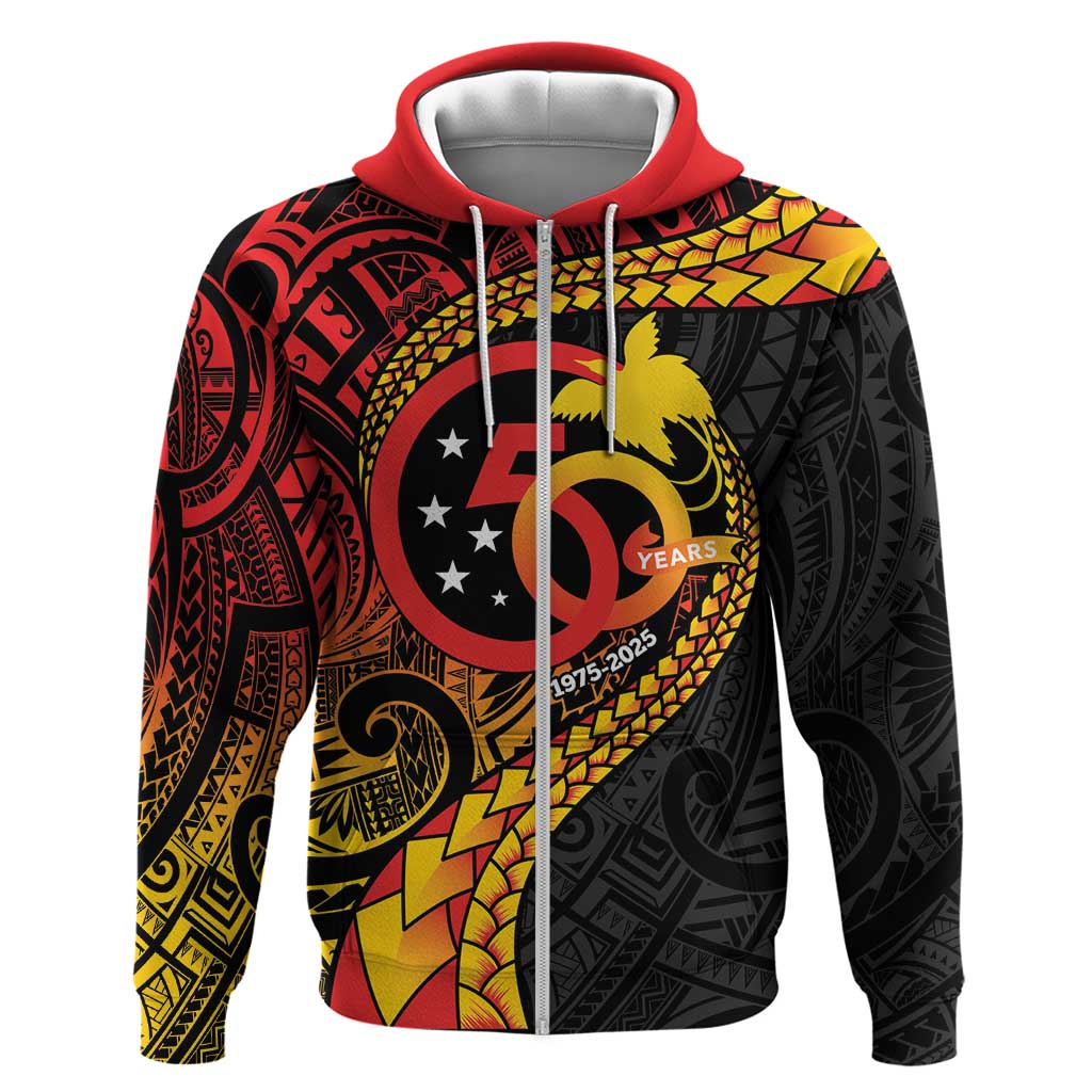 Papua New Guinea Tribal Tattoo Zip Hoodie 50th Independence Anniversary LT9 Zip Hoodie Black - Polynesian Pride