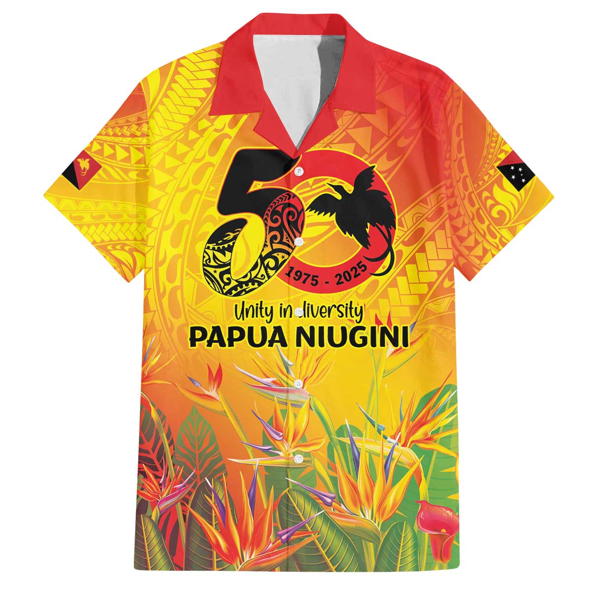 Papua New Guinea Unity in Diversity Family Matching Off The Shoulder Long Sleeve Dress and Hawaiian Shirt 50th Indipendens Papua Niugini