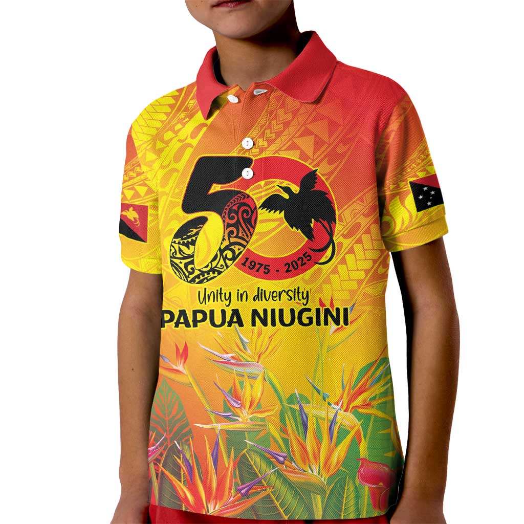 Papua New Guinea Unity in Diversity Kid Polo Shirt 50th Indipendens Papua Niugini LT9 Kid Gold - Polynesian Pride