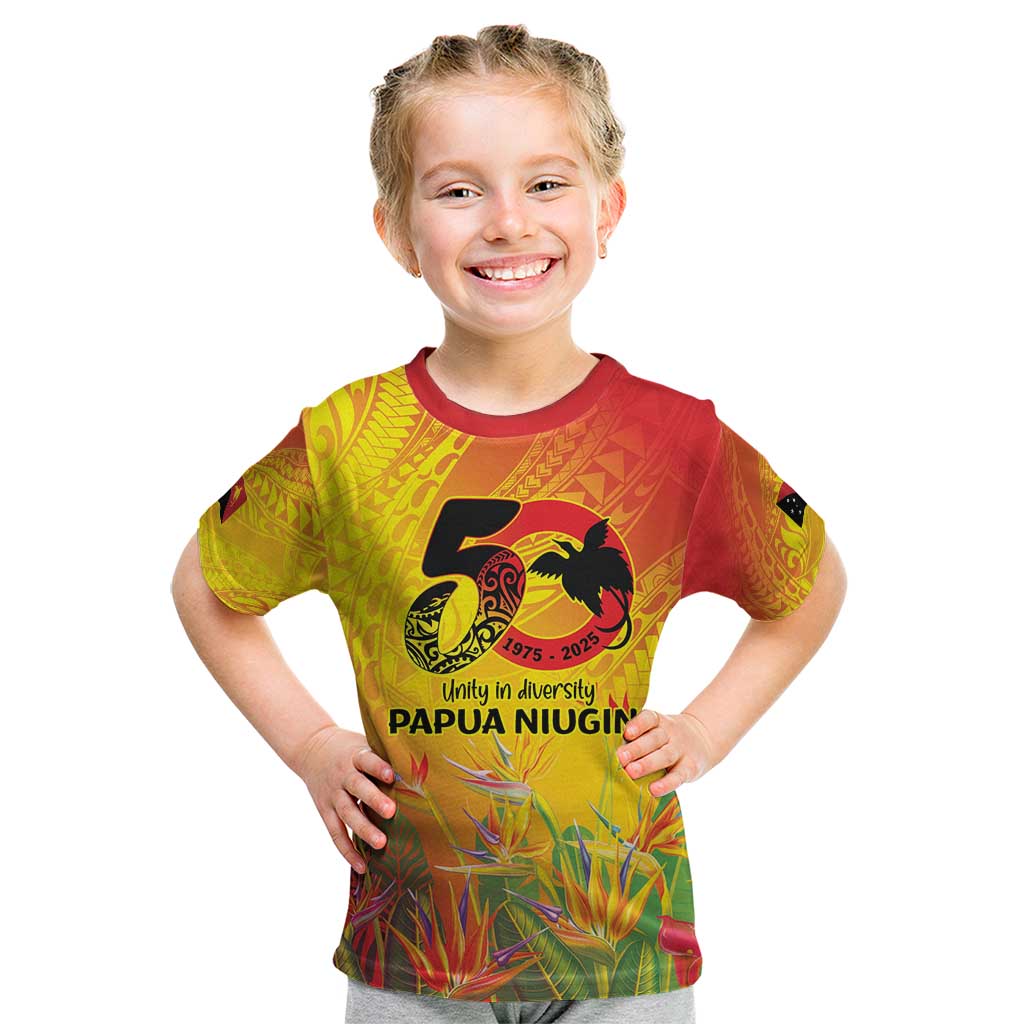 Papua New Guinea Unity in Diversity Kid T Shirt 50th Indipendens Papua Niugini LT9 Gold - Polynesian Pride