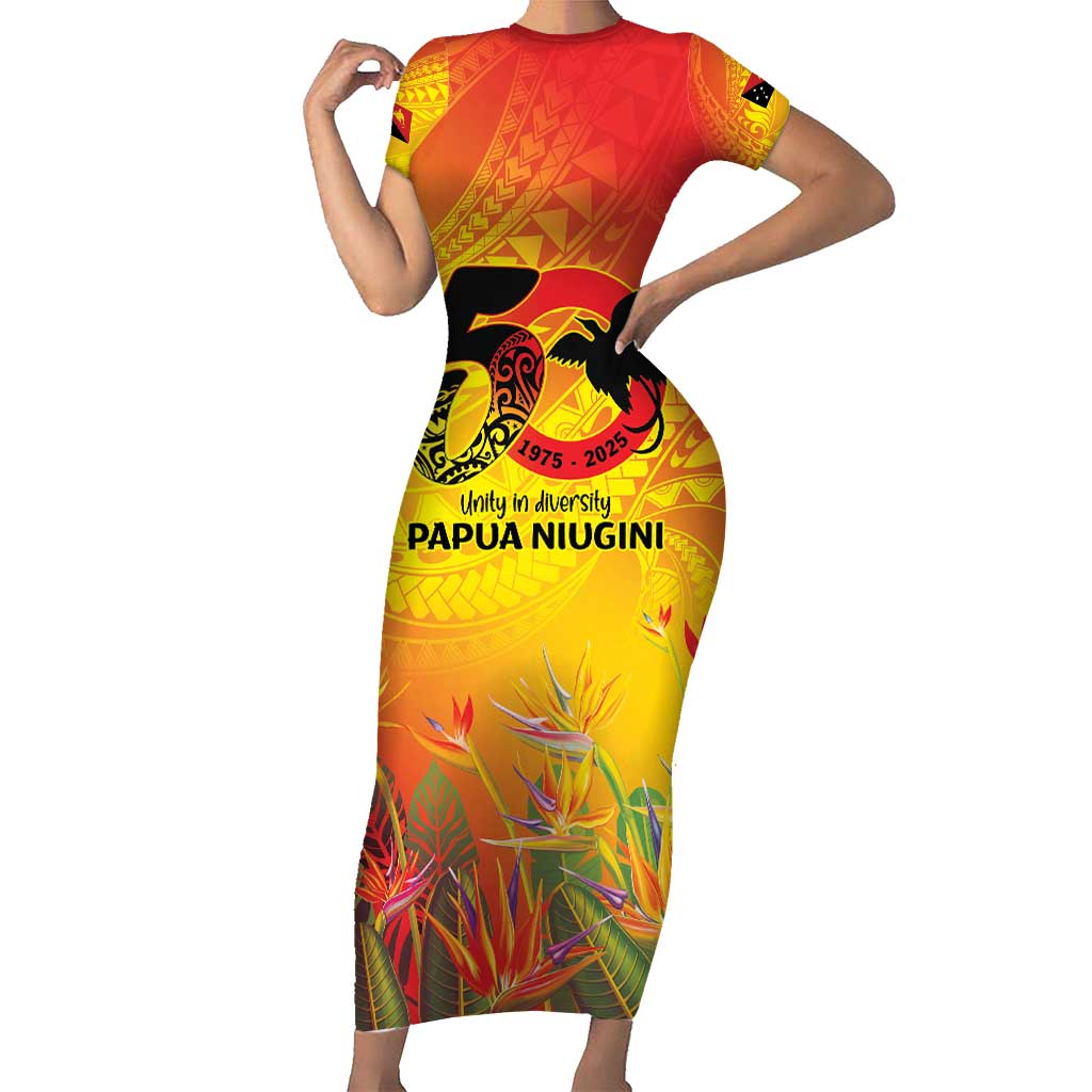 Papua New Guinea Unity in Diversity Short Sleeve Bodycon Dress 50th Indipendens Papua Niugini
