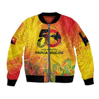 Papua New Guinea Unity in Diversity Sleeve Zip Bomber Jacket 50th Indipendens Papua Niugini LT9 Unisex Gold - Polynesian Pride