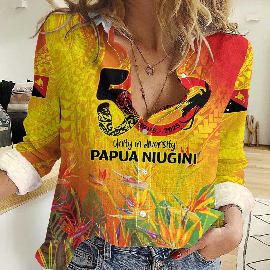 Papua New Guinea Unity in Diversity Women Casual Shirt 50th Indipendens Papua Niugini LT9 Female Gold - Polynesian Pride