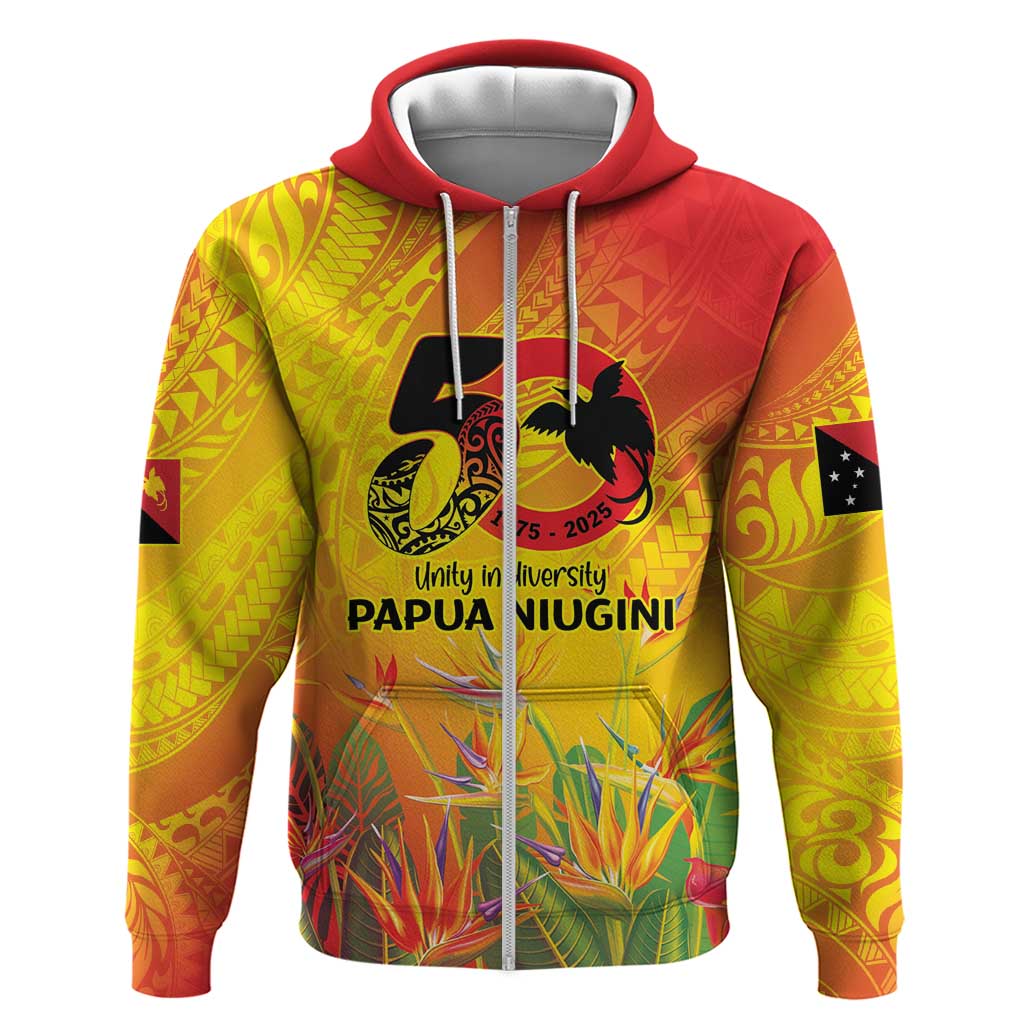 Papua New Guinea Unity in Diversity Zip Hoodie 50th Indipendens Papua Niugini LT9 Zip Hoodie Gold - Polynesian Pride