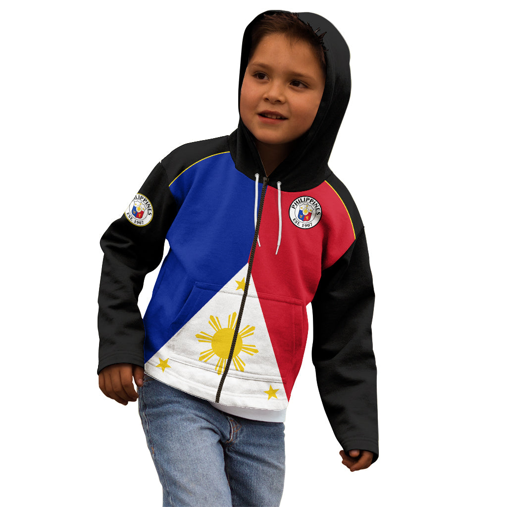 (Custom Text And Number) Philippines Concept Home Football Kid Hoodie Pilipinas Flag Black Style 2023 LT9 - Polynesian Pride