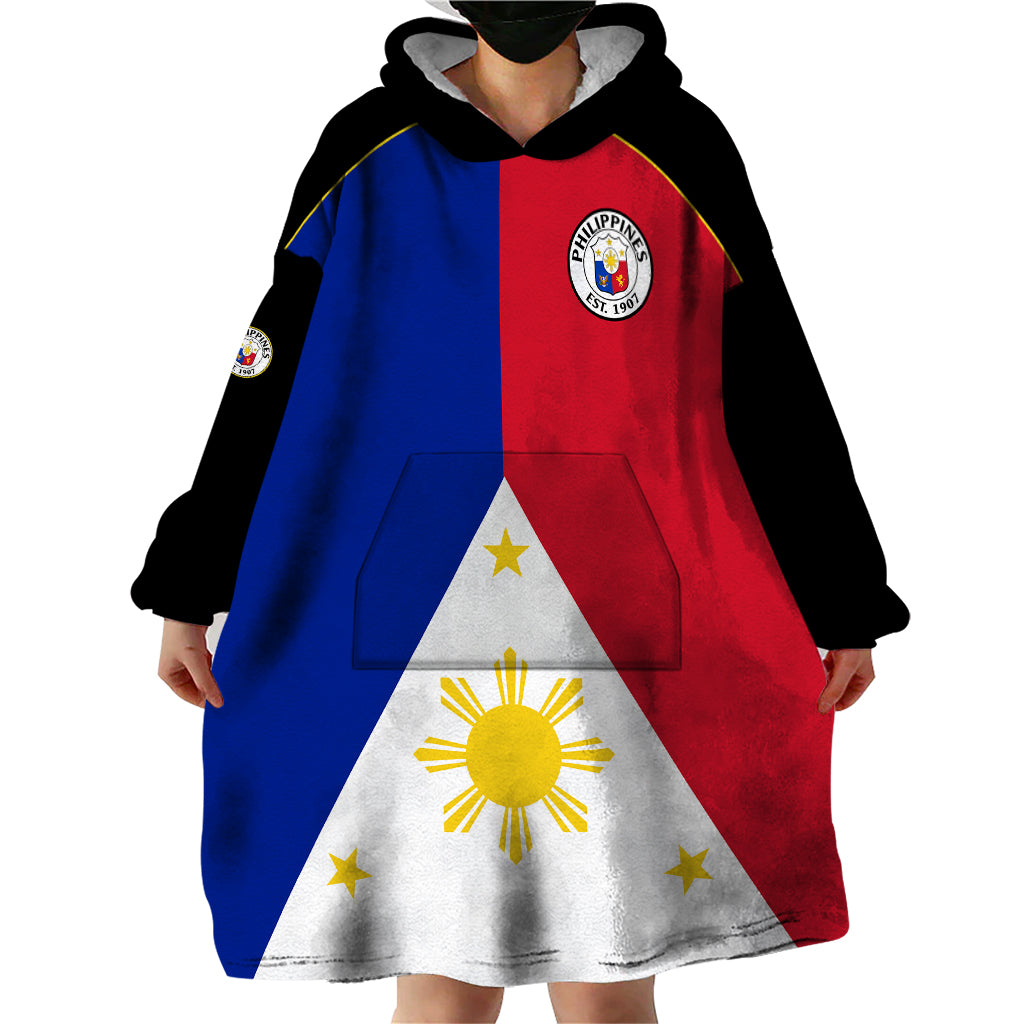 (Custom Text And Number) Philippines Concept Home Football Wearable Blanket Hoodie Pilipinas Flag Black Style 2023 LT9 - Polynesian Pride