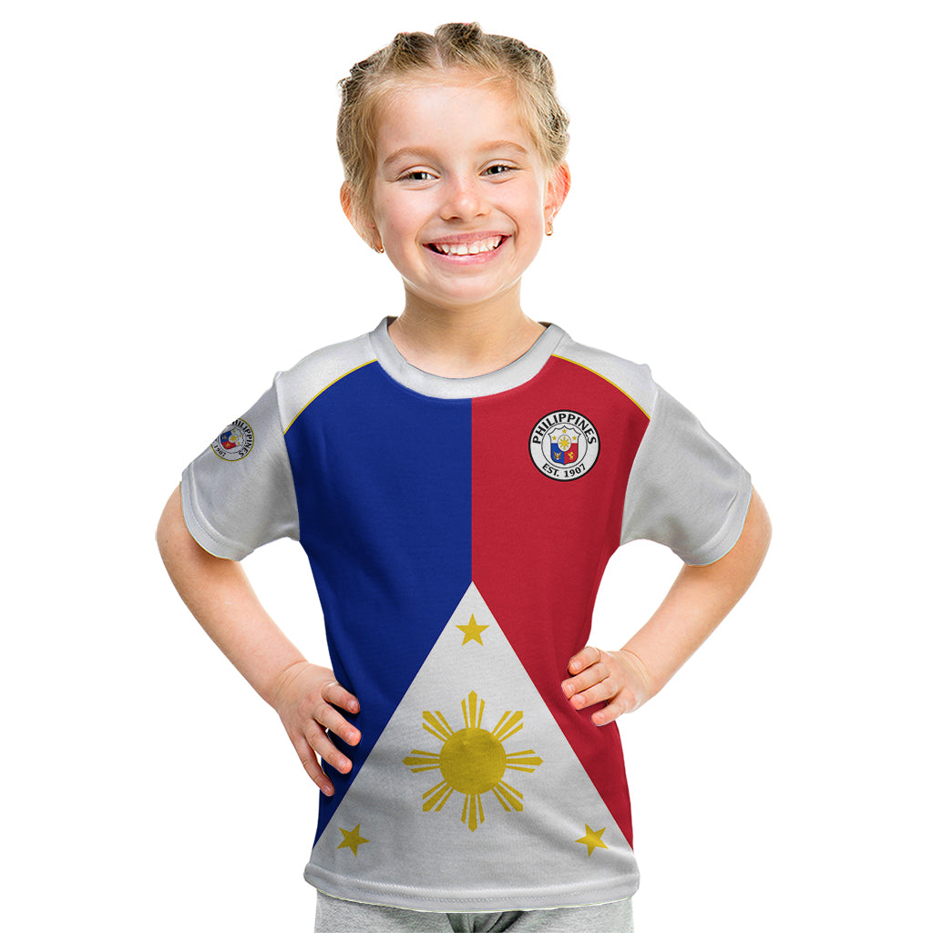 (Custom Text And Number) Philippines Concept Home Football Kid T Shirt Pilipinas Flag White Style 2023 LT9 White - Polynesian Pride
