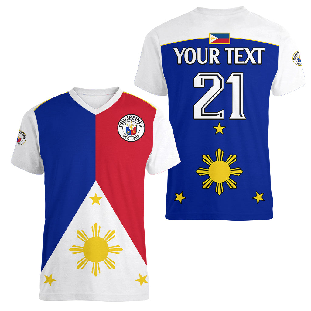 (Custom Text And Number) Philippines Concept Home Football Women V Neck T Shirt Pilipinas Flag White Style 2023 LT9 - Polynesian Pride