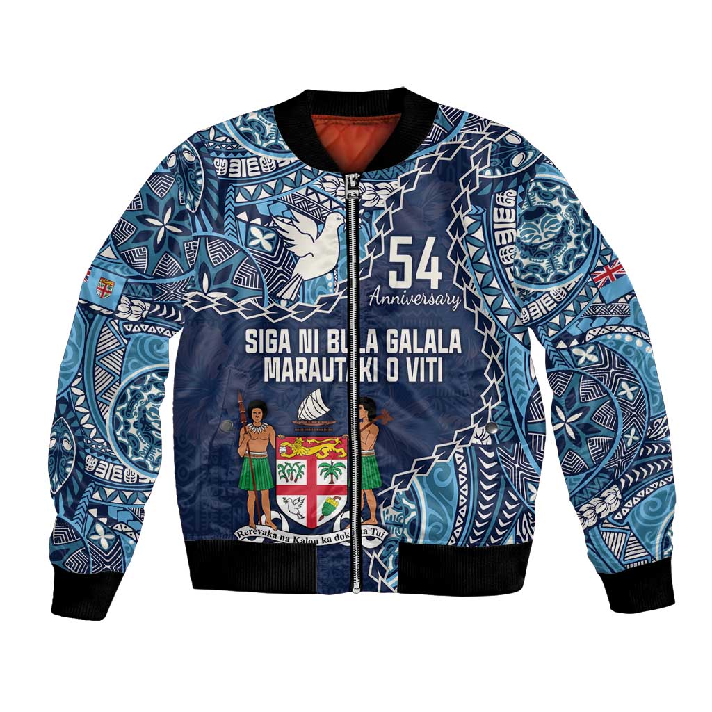 Personalised Fiji 54th Anniversary Bomber Jacket Siga Ni Bula Galala Marautaki O Viti