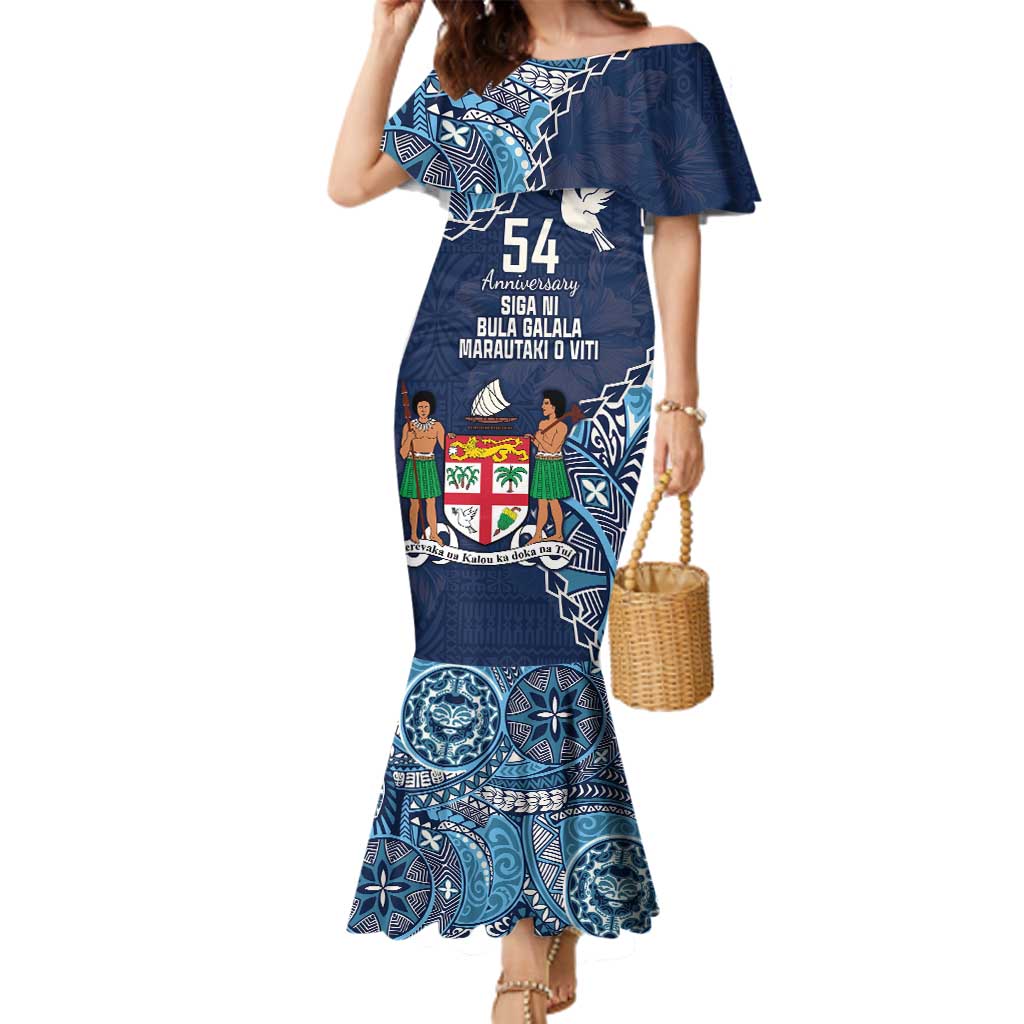 Personalised Fiji 54th Anniversary Family Matching Mermaid Dress and Hawaiian Shirt Siga Ni Bula Galala Marautaki O Viti LT9