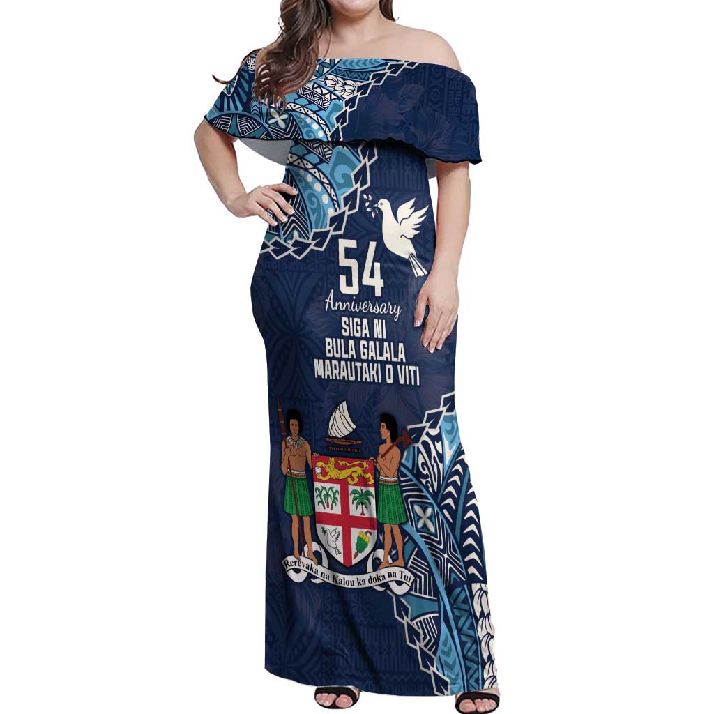 Personalised Fiji 54th Anniversary Off Shoulder Maxi Dress Siga Ni Bula Galala Marautaki O Viti