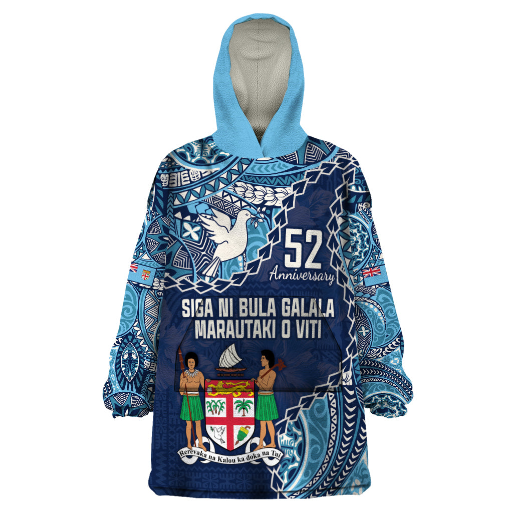 Personalised Fiji 54th Anniversary Wearable Blanket Hoodie Siga Ni Bula Galala Marautaki O Viti