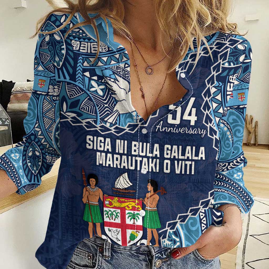 Personalised Fiji 54th Anniversary Women Casual Shirt Siga Ni Bula Galala Marautaki O Viti