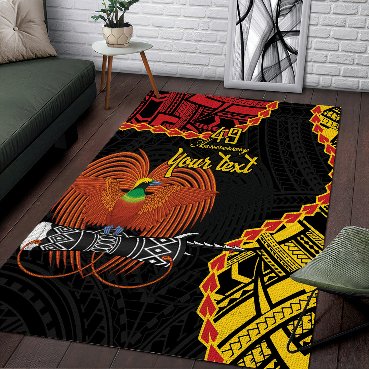 Personalised Papua New Guinea 49th Anniversary Area Rug Hapi De bilong Indipendens Papua Niugini LT9 Black - Polynesian Pride