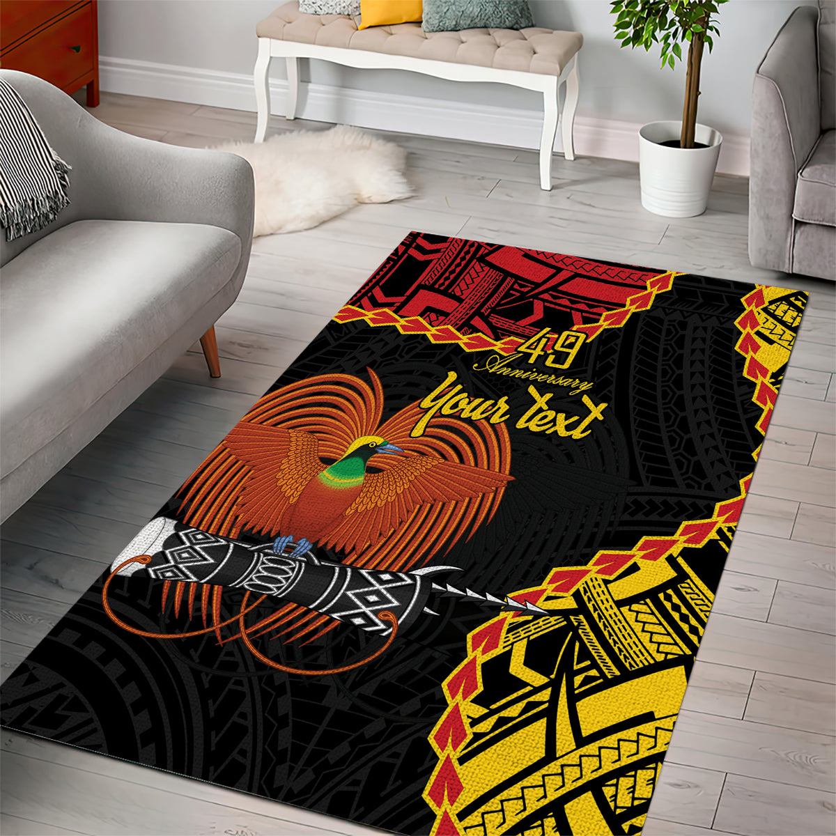 Personalised Papua New Guinea 49th Anniversary Area Rug Hapi De bilong Indipendens Papua Niugini LT9 - Polynesian Pride