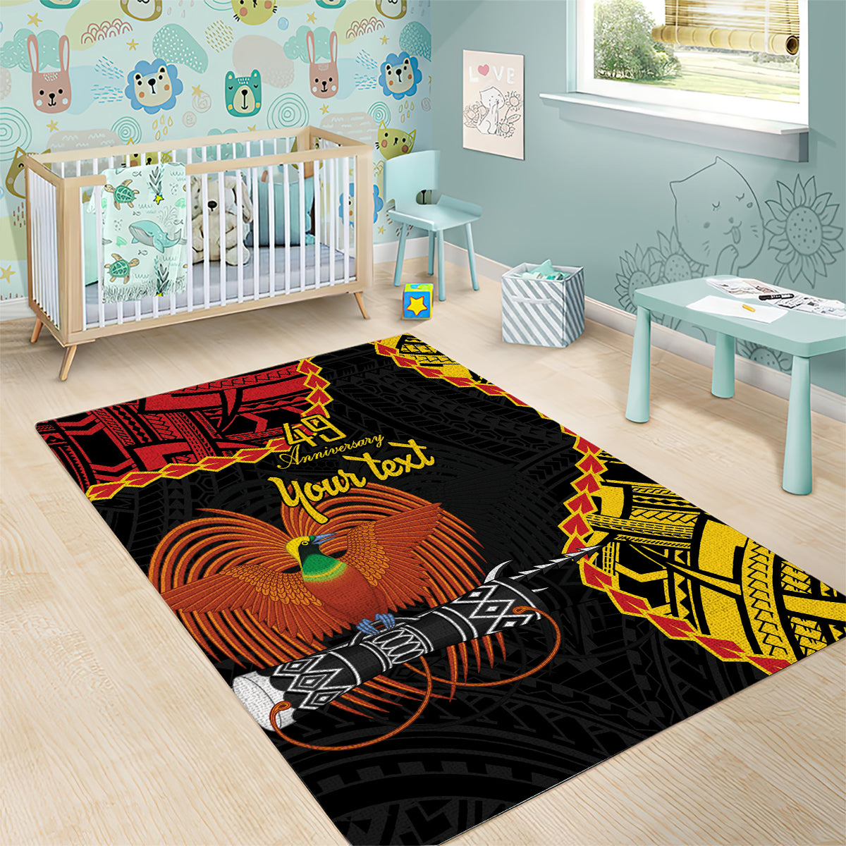 Personalised Papua New Guinea 49th Anniversary Area Rug Hapi De bilong Indipendens Papua Niugini LT9 - Polynesian Pride