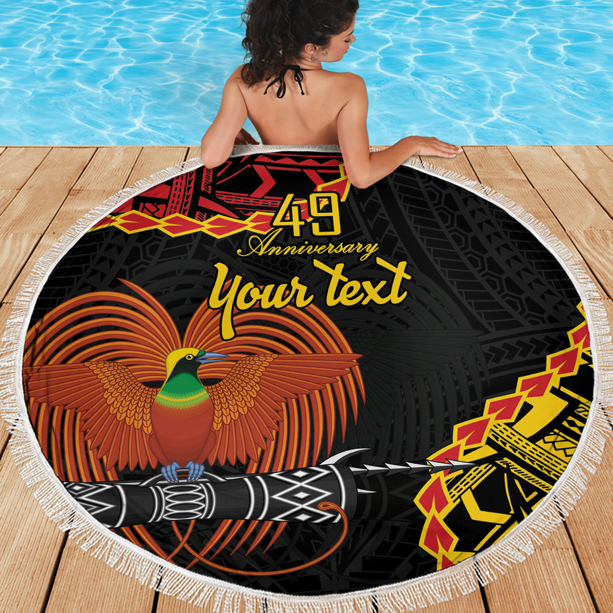 Personalised Papua New Guinea 49th Anniversary Beach Blanket Hapi De bilong Indipendens Papua Niugini LT9 - Polynesian Pride