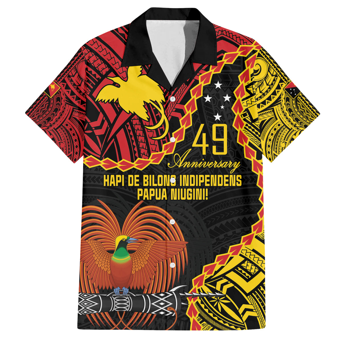Personalised Papua New Guinea 49th Anniversary Family Matching Long Sleeve Bodycon Dress and Hawaiian Shirt Hapi De bilong Indipendens Papua Niugini LT9 Dad's Shirt - Short Sleeve Black - Polynesian Pride
