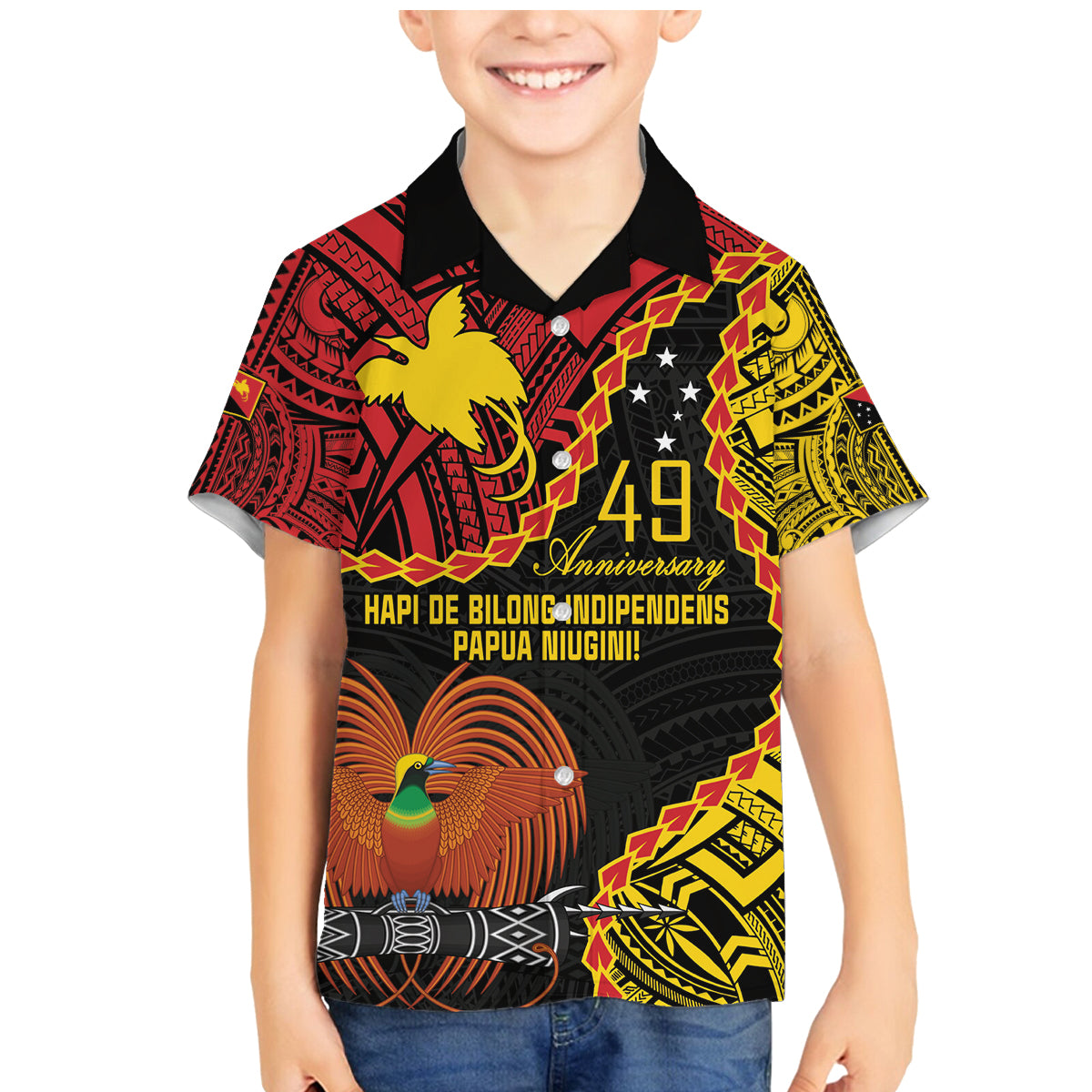 Personalised Papua New Guinea 49th Anniversary Family Matching Mermaid Dress and Hawaiian Shirt Hapi De bilong Indipendens Papua Niugini