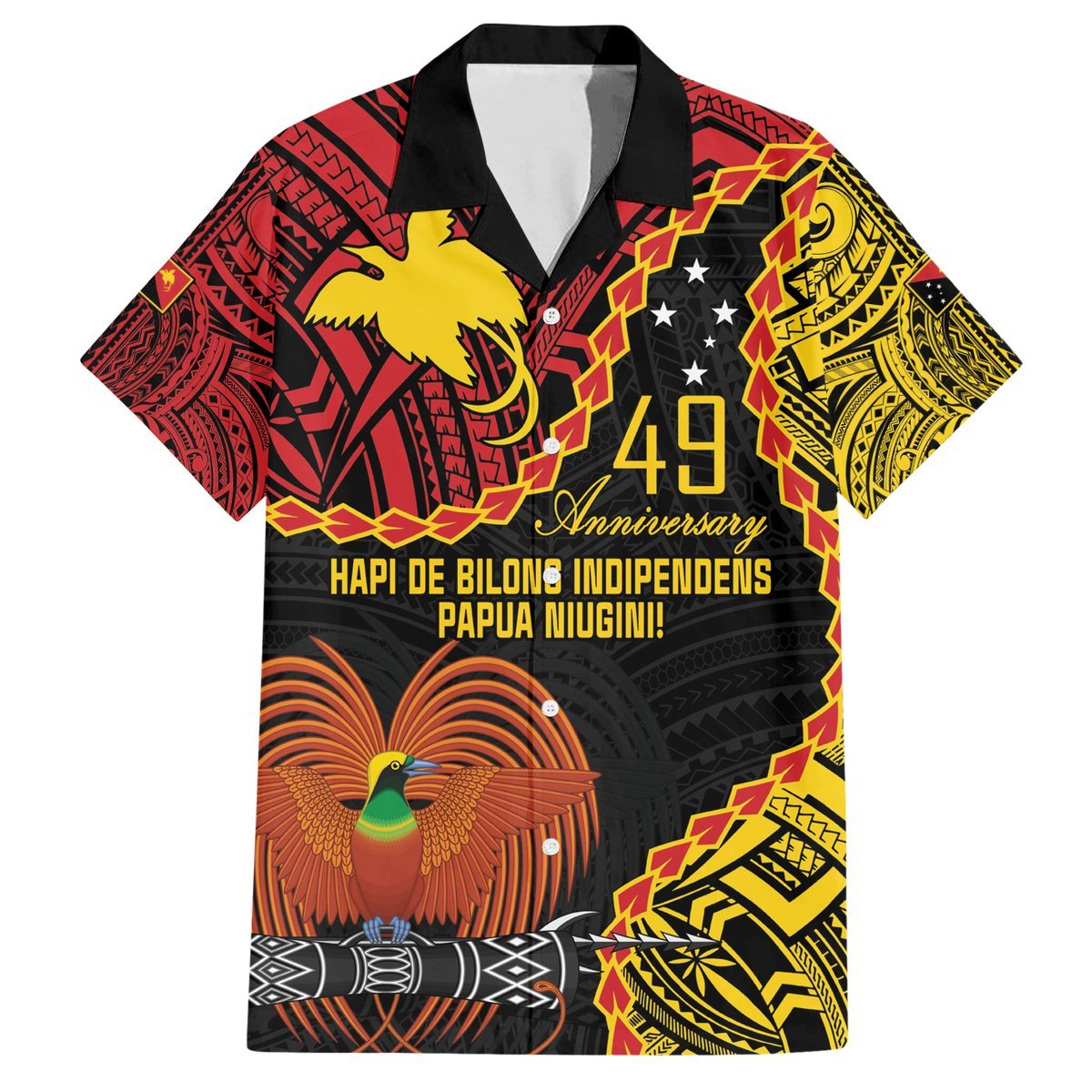 Personalised Papua New Guinea 49th Anniversary Hawaiian Shirt Hapi De bilong Indipendens Papua Niugini LT9 Black - Polynesian Pride