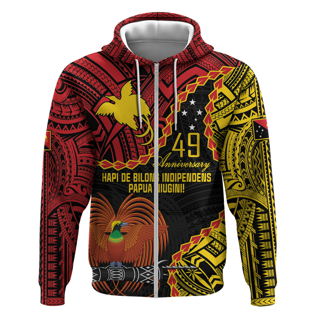 Personalised Papua New Guinea 49th Anniversary Hoodie Hapi De bilong Indipendens Papua Niugini LT9 Zip Hoodie Black - Polynesian Pride