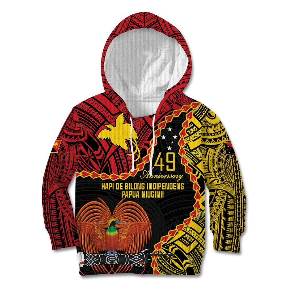 Personalised Papua New Guinea 49th Anniversary Kid Hoodie Hapi De bilong Indipendens Papua Niugini
