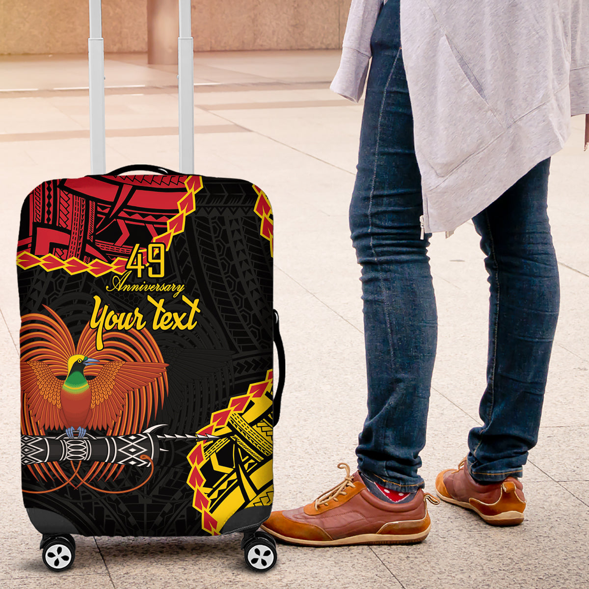 Personalised Papua New Guinea 49th Anniversary Luggage Cover Hapi De bilong Indipendens Papua Niugini LT9 Black - Polynesian Pride
