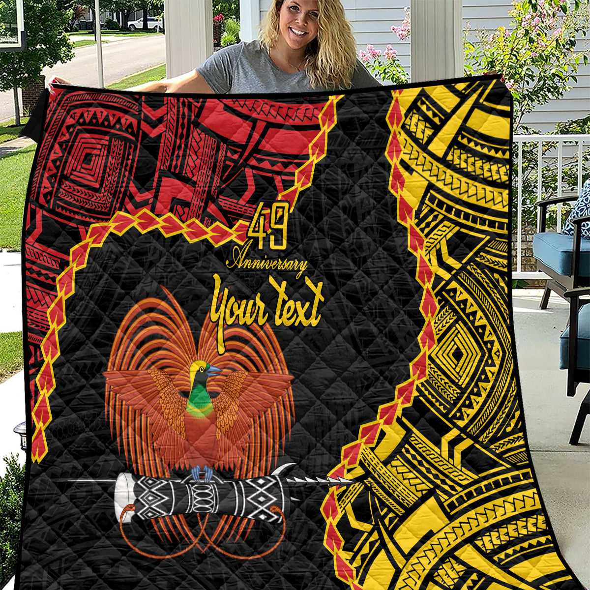 Personalised Papua New Guinea 49th Anniversary Quilt Hapi De bilong Indipendens Papua Niugini LT9 Black - Polynesian Pride