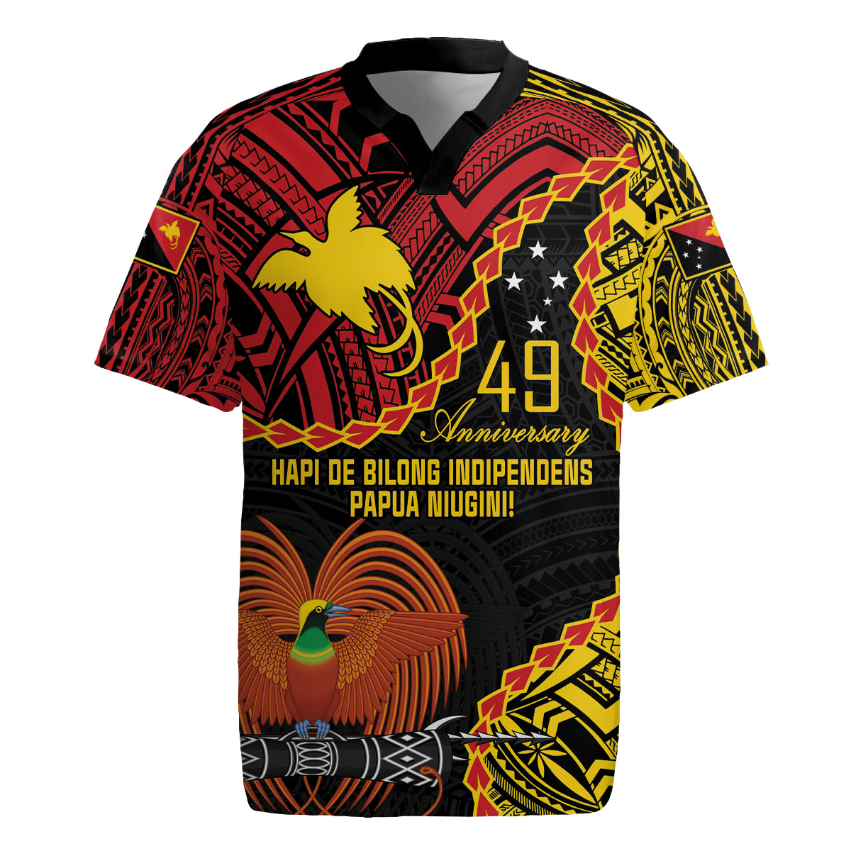 Personalised Papua New Guinea 49th Anniversary Rugby Jersey Hapi De bilong Indipendens Papua Niugini LT9 Black - Polynesian Pride