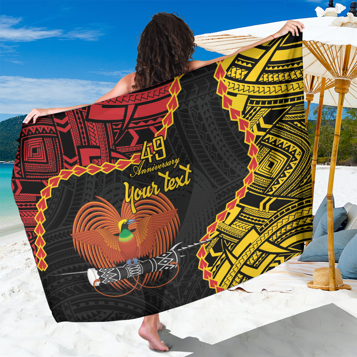 Personalised Papua New Guinea 49th Anniversary Sarong Hapi De bilong Indipendens Papua Niugini