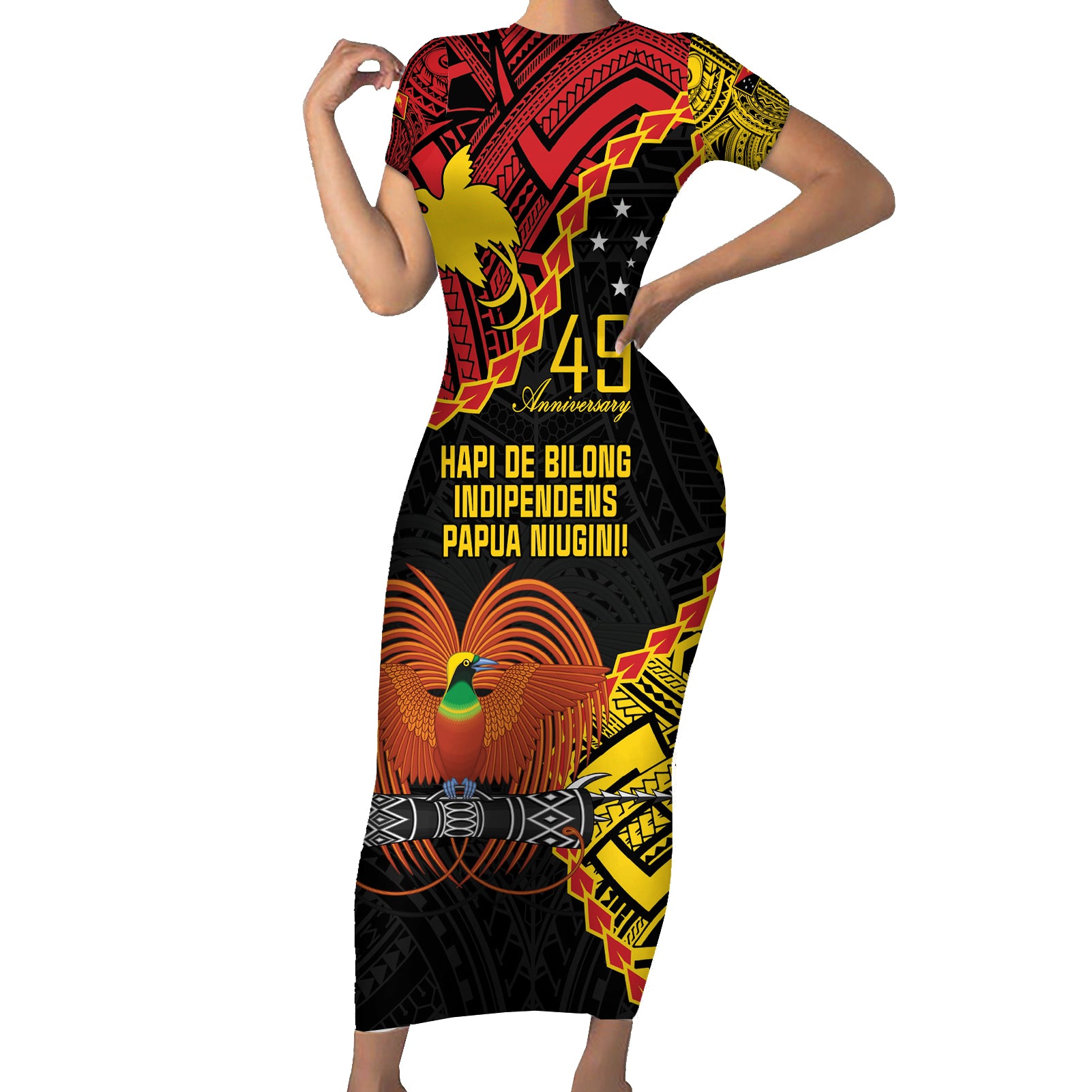 Personalised Papua New Guinea 49th Anniversary Short Sleeve Bodycon Dress Hapi De bilong Indipendens Papua Niugini