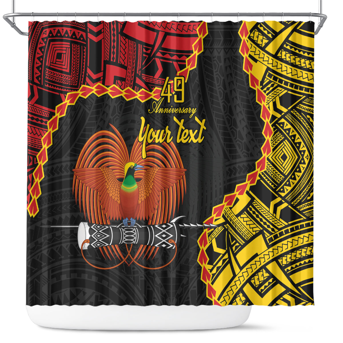 Personalised Papua New Guinea 49th Anniversary Shower Curtain Hapi De bilong Indipendens Papua Niugini LT9 Black - Polynesian Pride