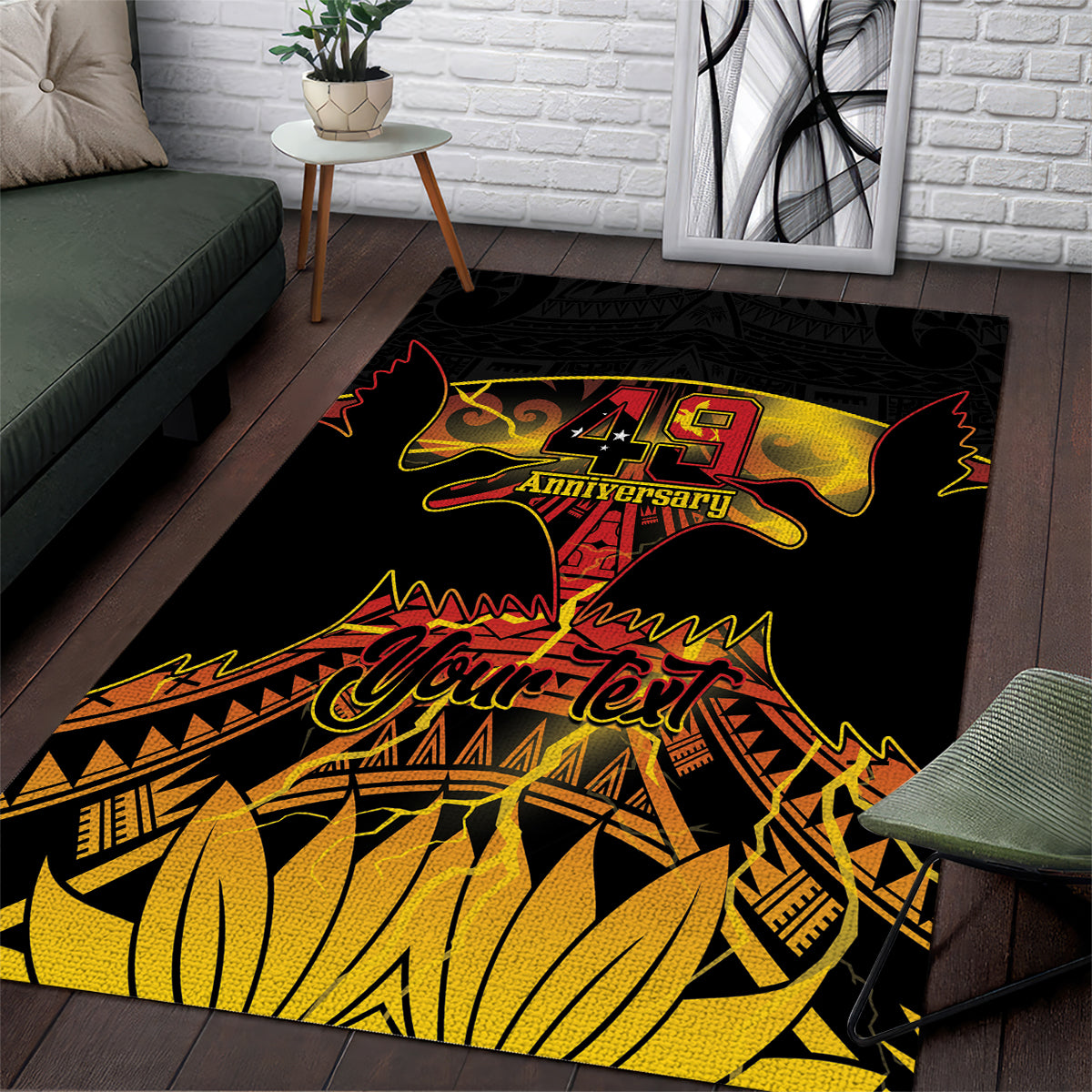 Personalised Papua New Guinea 49th Anniversary Area Rug Bird of Paradise Unity In Diversity LT9 Black - Polynesian Pride