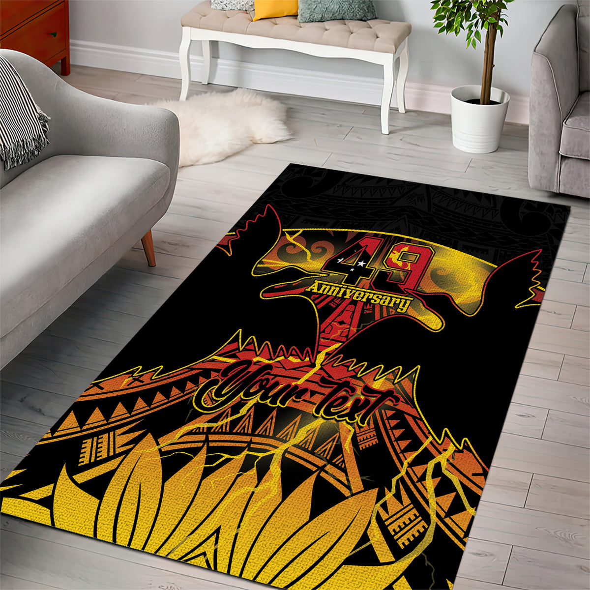 Personalised Papua New Guinea 49th Anniversary Area Rug Bird of Paradise Unity In Diversity LT9 - Polynesian Pride