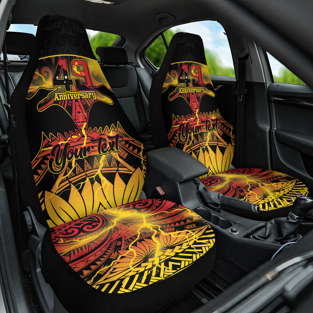 Personalised Papua New Guinea 49th Anniversary Car Seat Cover Bird of Paradise Unity In Diversity LT9 One Size Black - Polynesian Pride