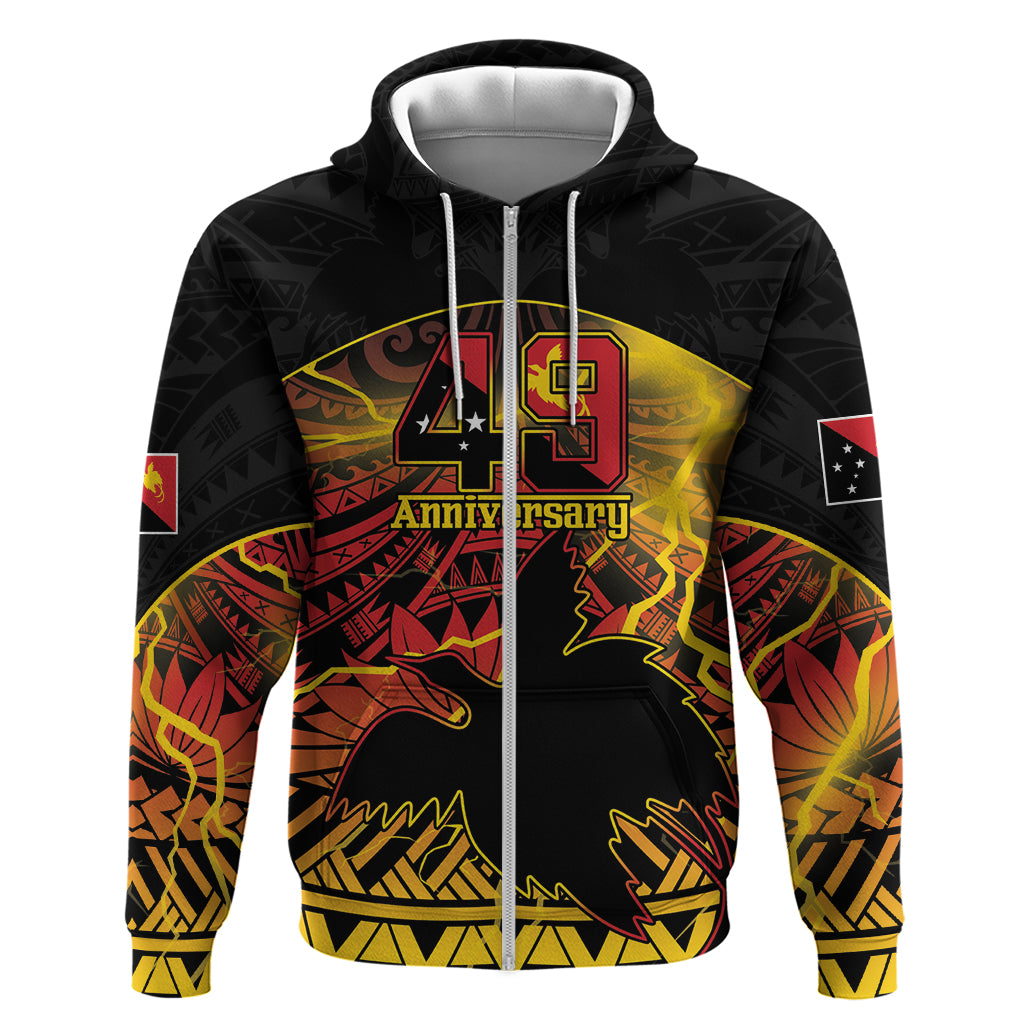 Personalised Papua New Guinea 49th Anniversary Hoodie Bird of Paradise Unity In Diversity LT9 Zip Hoodie Black - Polynesian Pride