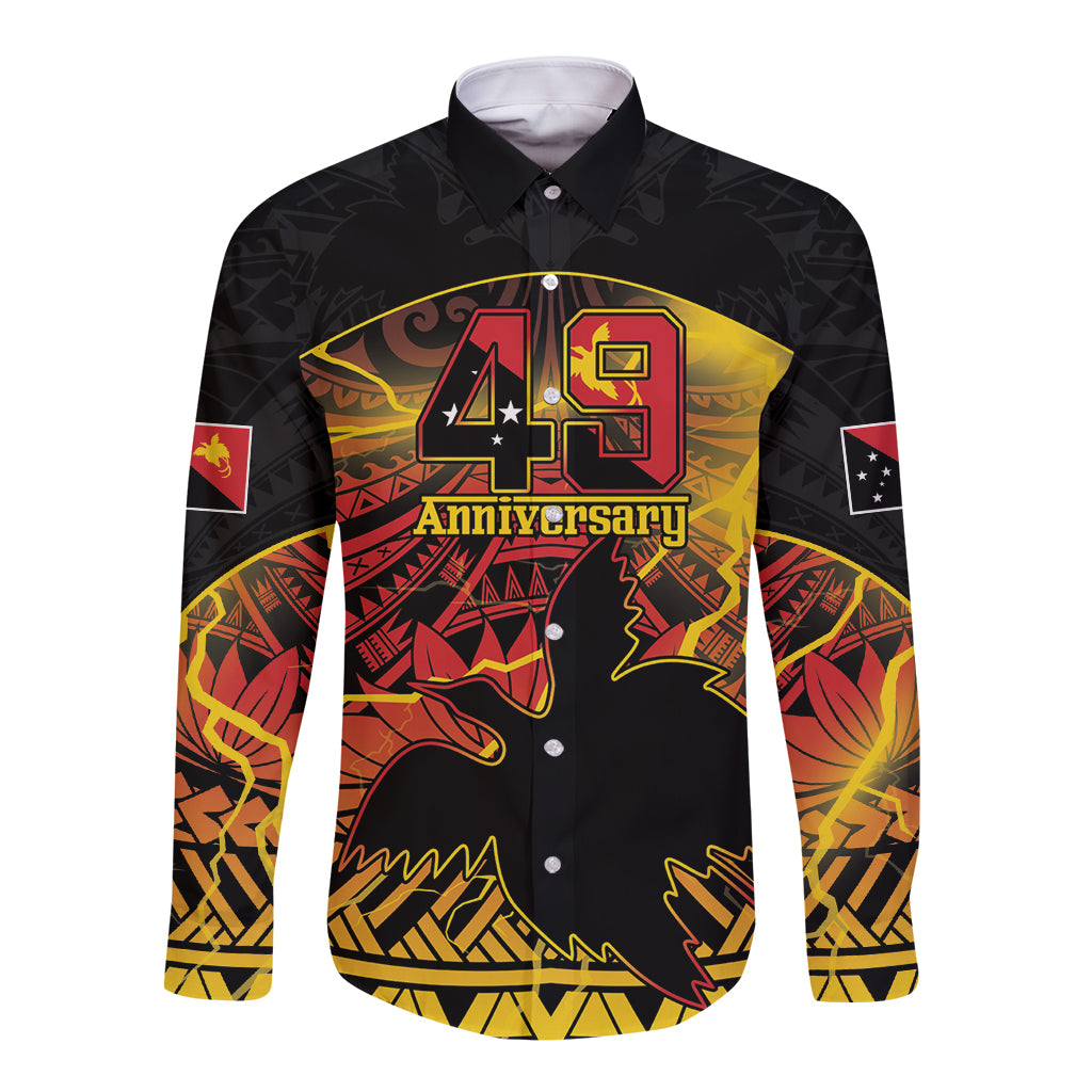 Personalised Papua New Guinea 49th Anniversary Long Sleeve Button Shirt Bird of Paradise Unity In Diversity LT9 Unisex Black - Polynesian Pride