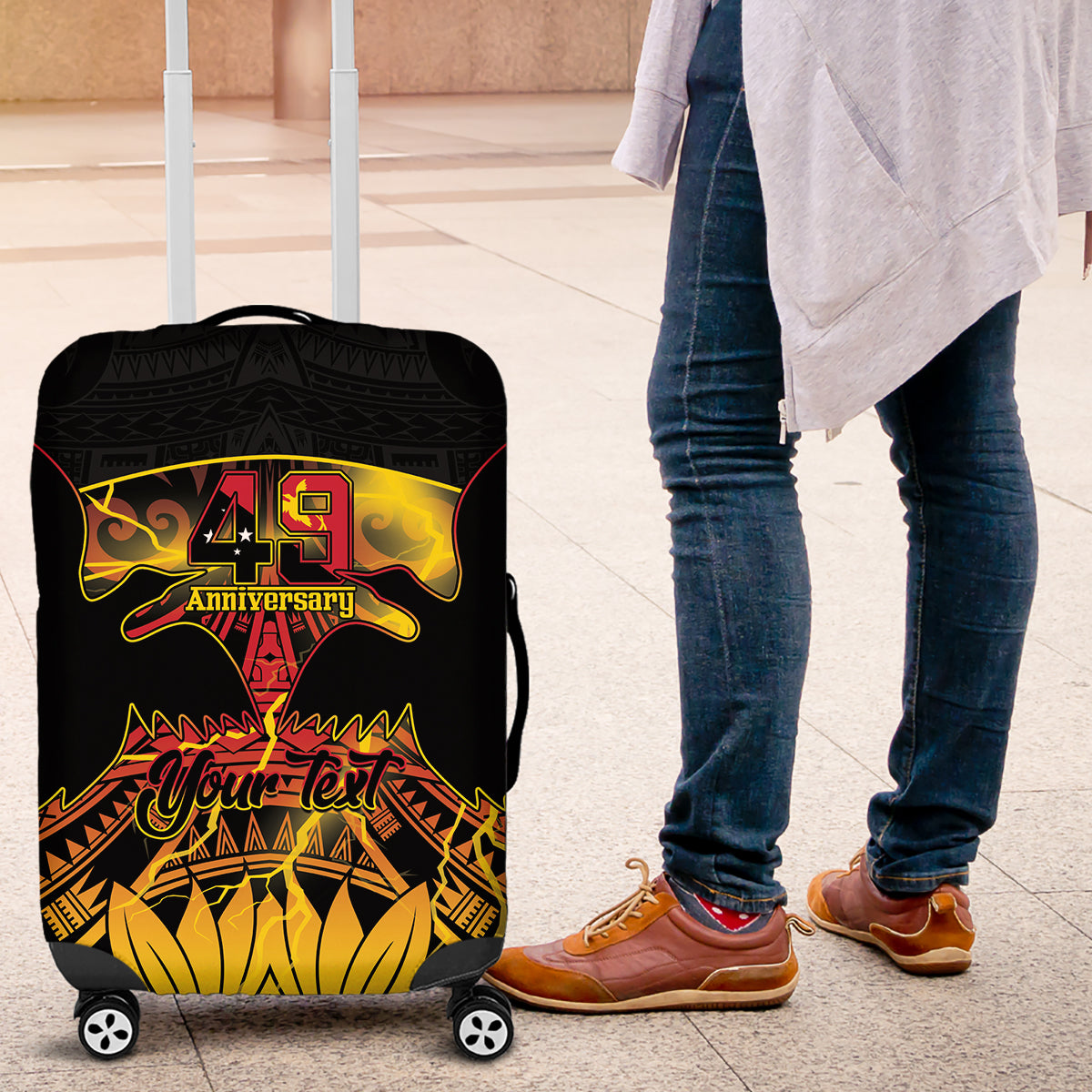Personalised Papua New Guinea 49th Anniversary Luggage Cover Bird of Paradise Unity In Diversity LT9 Black - Polynesian Pride