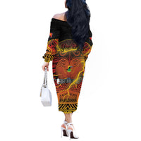 Personalised Papua New Guinea 49th Anniversary Off The Shoulder Long Sleeve Dress Bird of Paradise Unity In Diversity