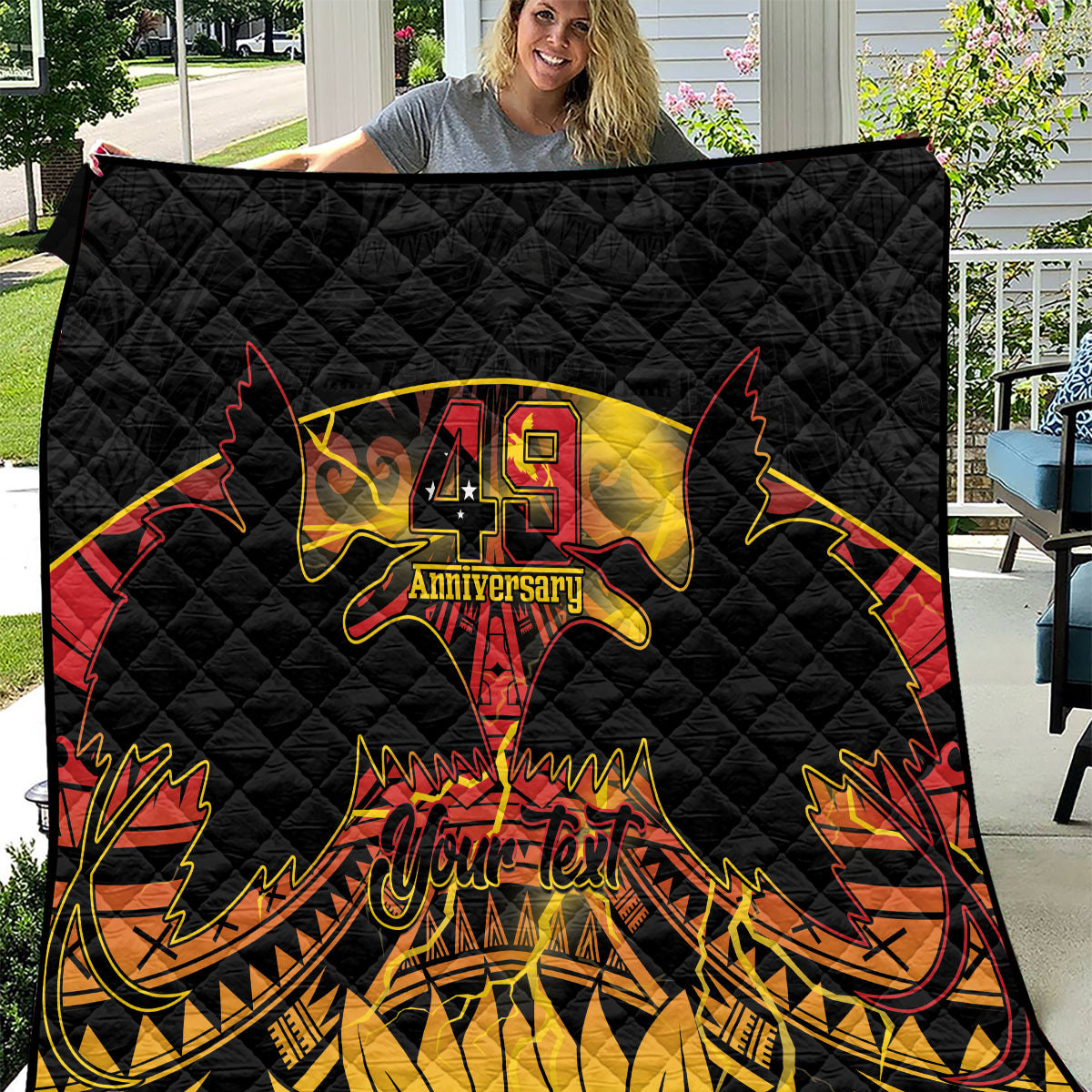 Personalised Papua New Guinea 49th Anniversary Quilt Bird of Paradise Unity In Diversity LT9 Black - Polynesian Pride