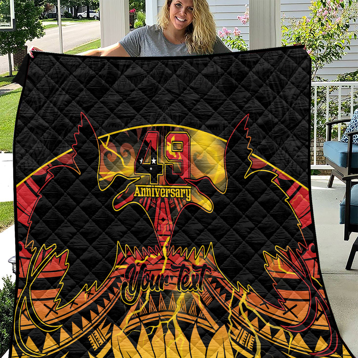 Personalised Papua New Guinea 49th Anniversary Quilt Bird of Paradise Unity In Diversity