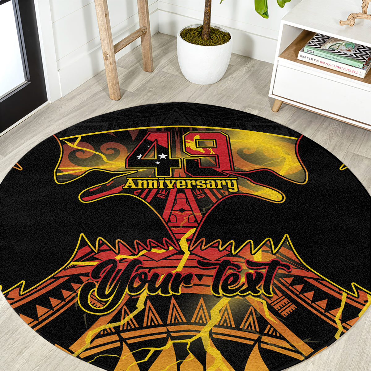 Personalised Papua New Guinea 49th Anniversary Round Carpet Bird of Paradise Unity In Diversity LT9 Black - Polynesian Pride