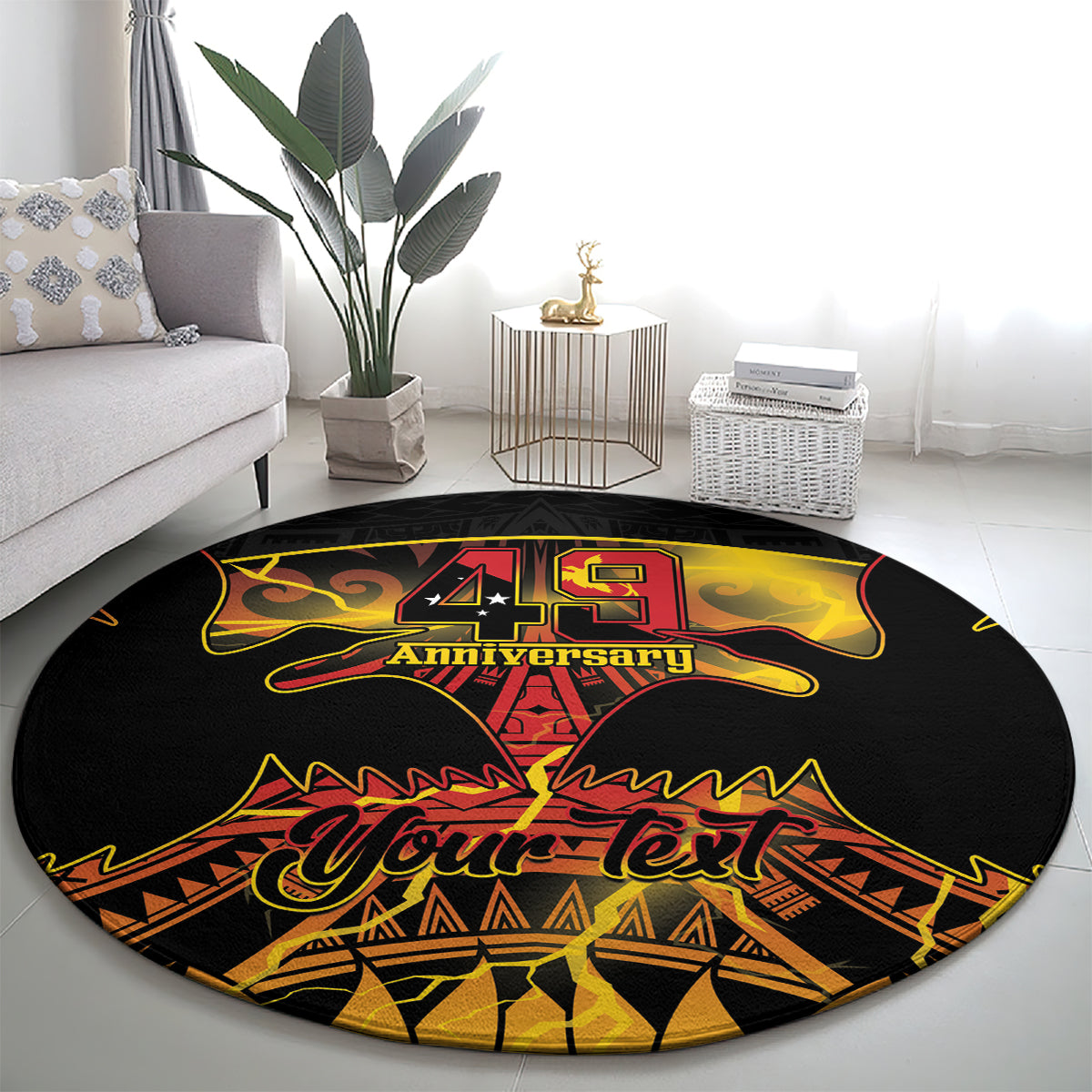 Personalised Papua New Guinea 49th Anniversary Round Carpet Bird of Paradise Unity In Diversity LT9 - Polynesian Pride
