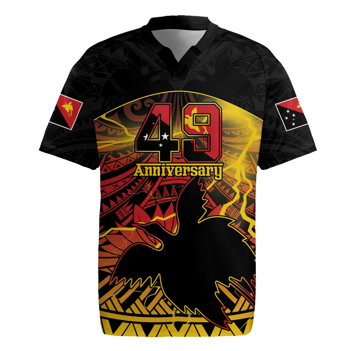 Personalised Papua New Guinea 49th Anniversary Rugby Jersey Bird of Paradise Unity In Diversity LT9 Black - Polynesian Pride