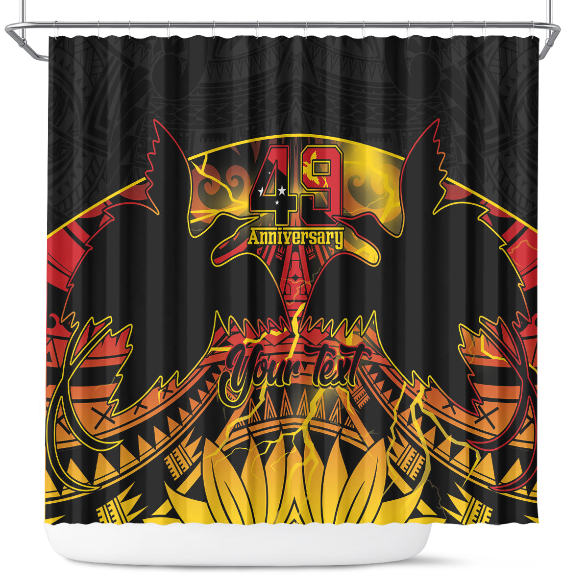 Personalised Papua New Guinea 49th Anniversary Shower Curtain Bird of Paradise Unity In Diversity LT9 Black - Polynesian Pride