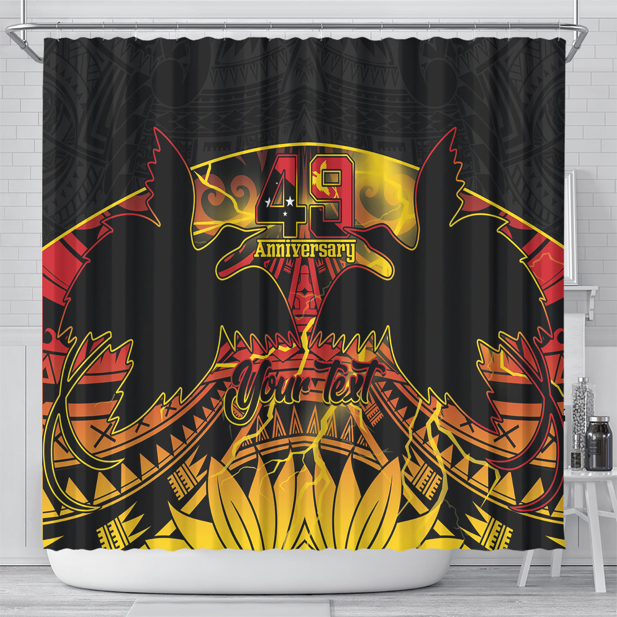 Personalised Papua New Guinea 49th Anniversary Shower Curtain Bird of Paradise Unity In Diversity