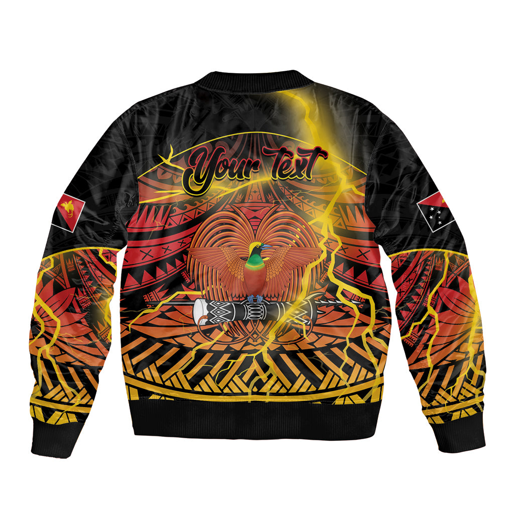 Personalised Papua New Guinea 49th Anniversary Sleeve Zip Bomber Jacket Bird of Paradise Unity In Diversity