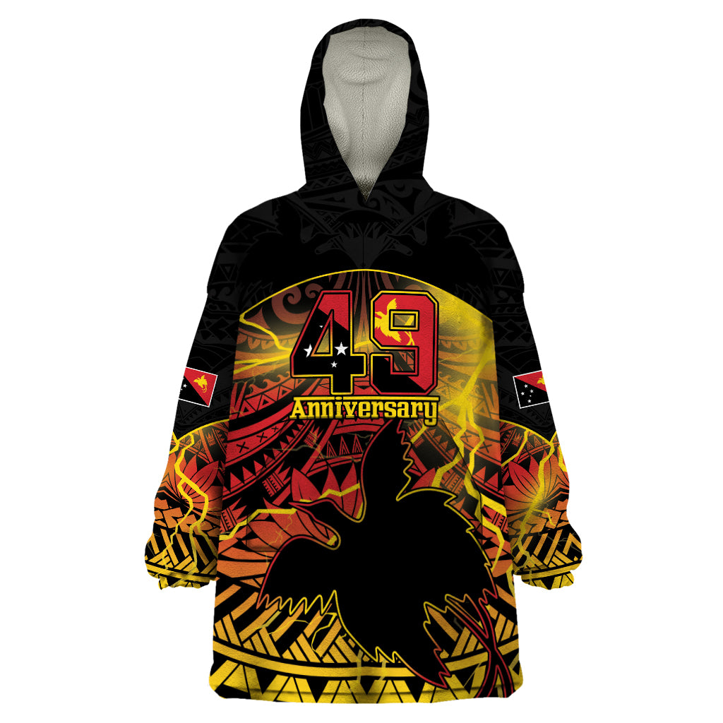 Personalised Papua New Guinea 49th Anniversary Wearable Blanket Hoodie Bird of Paradise Unity In Diversity