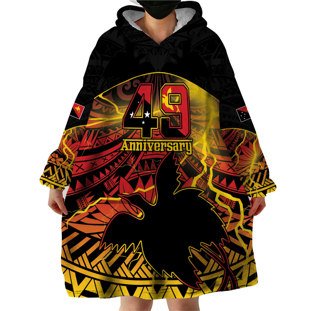 Personalised Papua New Guinea 49th Anniversary Wearable Blanket Hoodie Bird of Paradise Unity In Diversity