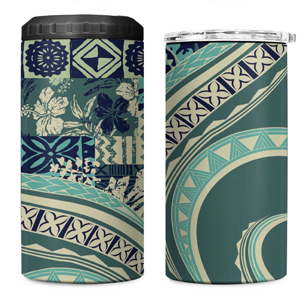 Hawaiian Hibiscus Tribal Vintage Motif 4 in 1 Can Cooler Tumbler Ver 1